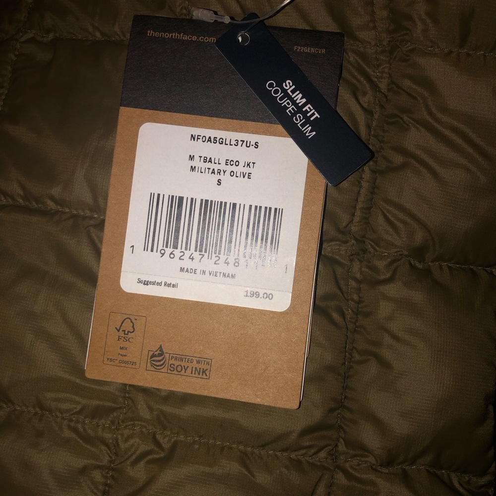 The North Face Mens Thermoball Eco Puffer Jacket Olive Green Small Full Zip Coat - Picture 5 of 6